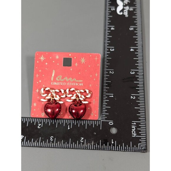 I AM Limited Edition Christmas Earrings Puffy Heart Candy Cane Bow Dangle - Picture 6 of 6